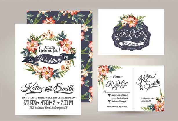Wedding invite with modern flower design