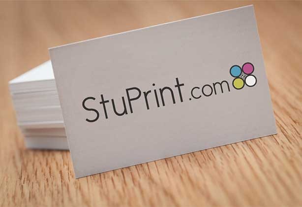 White business card with simple StuPrint logo