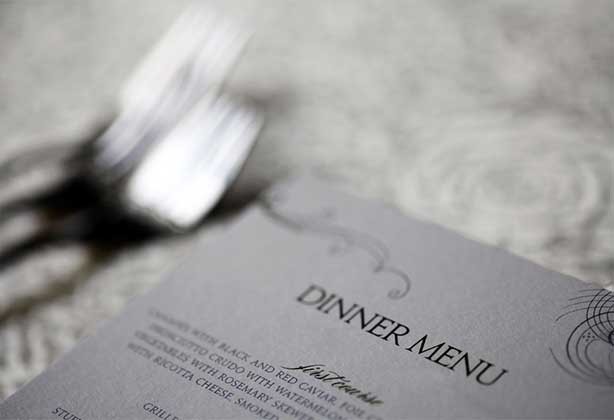 Formal menu printed for a wedding