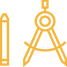 Yellowpencil and compass side-by-side
